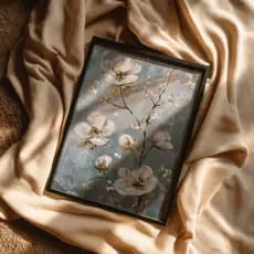 Quadro Flores Brancas Galhos Delicados Pintura Botânica Natureza Arte Floral Moderna Sala Quarto