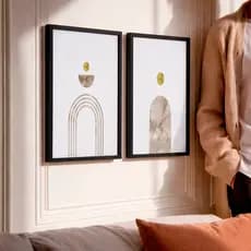 Kit 2 Quadros Geométrico Minimalista Arco Mármore Dourado Elegante Linhas estilizado