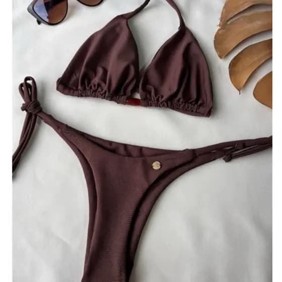 Biquíni Marrom Fio Dental Feminino Amarração Lacinho Bronze Perfeito Moda Praia 2026