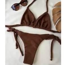Biquíni Marrom Fio Dental Feminino Amarração Lacinho Bronze Perfeito Moda Praia 2026