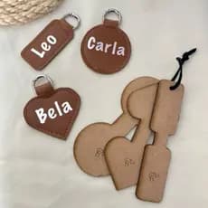 Kit 3 Molde MDF Chaveiro Redondo Coração e Retangular Gabarito Costura Criativa Couro Sintético