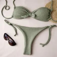 Biquíni Verde Oliva Top Calcinha Comum De Amarração Bronze Perfeito Moda Praia