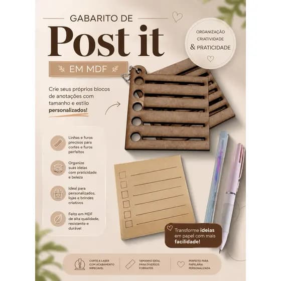 Gabarito para Post-it em MDF | Molde para Bloco de Anotações | Régua para Papelaria Personalizada