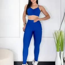 CONJUNTO FITNESS FEMININO TOP ALÇA COM BOJO MAIS CALÇA CINTURA ALTA COM BOLSO NAS LATERAIS