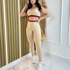 CONJUNTO FITNESS FEMININO BICOLOR TOP CALÇA CINTURA ALTA