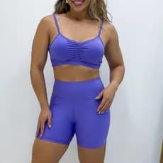Conjunto Fitness Ana Top Shorts Meia Coxa Cintura Alta