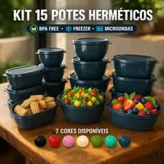 Kit 15 Potes Herméticos Plástico com Tampa – Empilháveis Ultra Resistentes Vasilha,Panela, Hermético