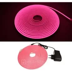 Mangueira Led Neon Rosa 5m 12mm Plug P4 Flex Com Fonte