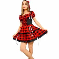 Vestido caipira vermelho xadrez junino