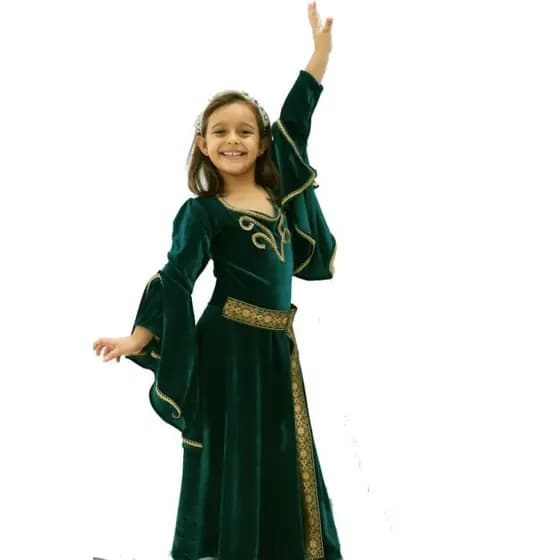 Vestido medieval infantil Elfa verde luxo