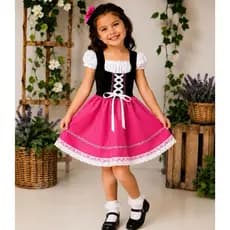 Vestido alemã infantil em oxford na cor rosa oktoberfest