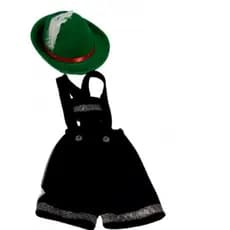 Shorts suspensorio alemão infantil preto acompanha chapeu