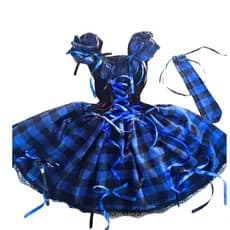 Vestido junino caipira infantil azul xadrez