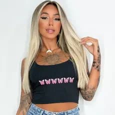 Top Cropped Alcinha Estampado Canelado Curta Alta Qualidade Casual Academia Tendência Básica Moda Blogueira