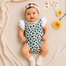 Body para Bebê Colarzinho Menina com Manga Babado Botão Prático Malha 100% Algodão