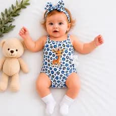 Body de Bebê Recem-Nascido Estampa Girafinha Botão Prático Malha 100% Algodão