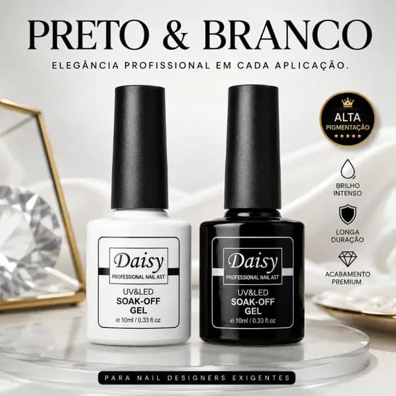 Kit Esmalte em Gel Preto e Branco UV LED Alta Pigmentação Para Nail Designer Longa Duração