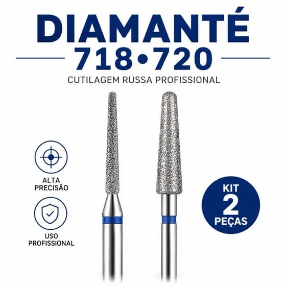 Kit Brocas 718 e 720 Diamantada para Cutícula Cutilagem Russa Micromotor Nail Designer e Dentistas