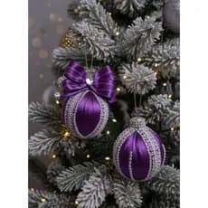 Bola de Natal Luxo Roxo com Laço e Pedrarias|Enfeite Natalino Artesanal Personalizado|Decoração de Árvore de Natal