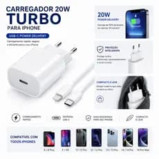 kit Carregador Iphone Cabo + Fonte USB - C Lightning Turbo 20W Serie 8 11 12 13 14 Envio Imediato Promoção