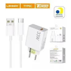 Carregador Turbo Power Lehmox 33W Compatível iPhone 7 8 11 12 13 15 Branco