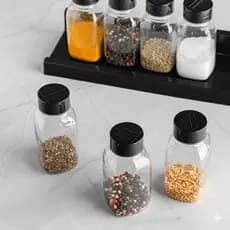 Porta Tempero 120ml/200ml/300ml + Adesivos 3D - Kit Potes de Tempero Organizador com Tampa Dosadora