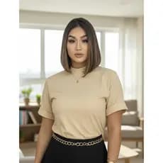 Blusa Feminina T-shirt Camiseta Gola Alta Algodão Premium (G)