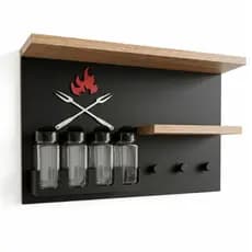 Porta Temperos de Parede com 4 Potes de Vidro e Prateleiras MDF Preto