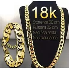 Conjunto Corrente E Pulseira Grossa Masculino 10 mm 60 cm Banhado Ouro 18 K