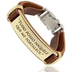 Pulseira Couro Legitimo Tudo Posso Naquele Que Me Fortalece