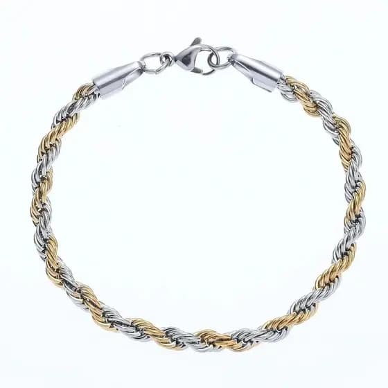 Pulseira Cordão Baiano Trançada 4mm Mesclada Dourado Prata - Oferta