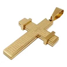 Pingente Crucifixo Cruz Grande Pai Nosso Folheado A Ouro 18k
