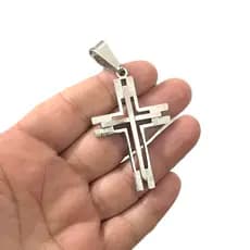 Pingente Cruz Crucifixo Grande Para Correntes Grossas Prata Inox