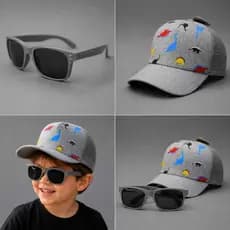 Boné infantil + oculos Menino Menina Dinossauro Telinha Truck Estampado 02 a 05  Boné de Criança Para Presente