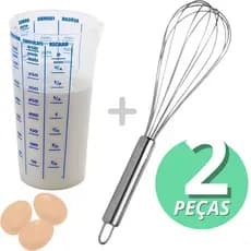 Kit Confeiteiro Copo Medidor Plástico + Fouet Fue Inox Profissional