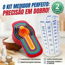 Kit Medidas com 6 Colheres Medidora Em Xicara + Copo Medidor Graduado De Medidas 500ml De Plástico