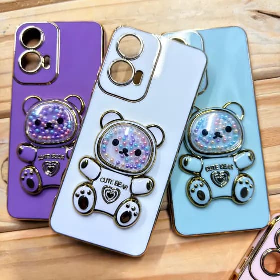 Capinha Motorola Moto G35 / Moto G05 / Moto E15 com Suporte Ursinho 3D Anti Impacto Feminina Luxo Glitter