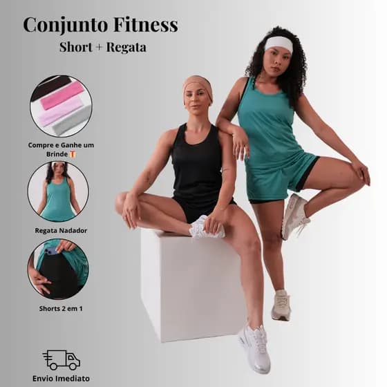 Conjunto Fitness Feminino Regata Corrida Short Sports Roupa Academia Feminina Treino Tecido Dryfit