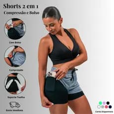 Short Feminino para Academia e Treino com Bolso Dry Fit Bermuda Dupla com Compress茫o Dia das M茫es