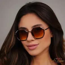 Óculos de Sol Feminino Hexagonal Proteção UV 400