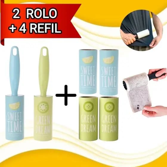 kit  2 Rolo tira pelo +4 Refil removedor de pêlos, poeira ,fiapos papel