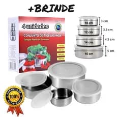 Conjunto 4 Potes tigelas Inox com Tampa