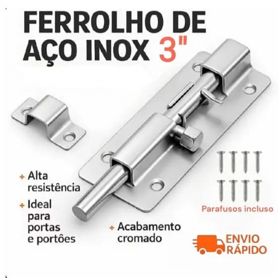kit ferrolho inox 3 polegadas trava fecho cadeado