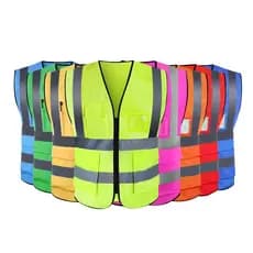 Colete De Segurança Hi-Vis Com Zíper Jaqueta Reflexiva Trabalho De Construção Reflexivo 5 Bolsos