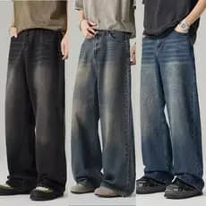 Calças Jeans masculinas de perna larga lavadas Jeans de perna larga retrô desgastadas calças soltas de perna reta