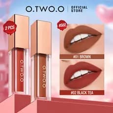 O.TWO.O Conjunto de esmalte labial com trava de cor fosca de alta energia, esmalte labial fosco grosso, melhora a tez, f