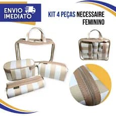 Bolsa Organizadora Necessaire Cosméticos Maquiagem Viagem Luxo Diversas Cores Kit 4 peças