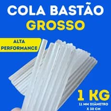 Bastão Cola Quente Grosso Semi Transparente de 11 MM e 30 cm de comprimento Artesanato Profissionais Papelaria 1 KG