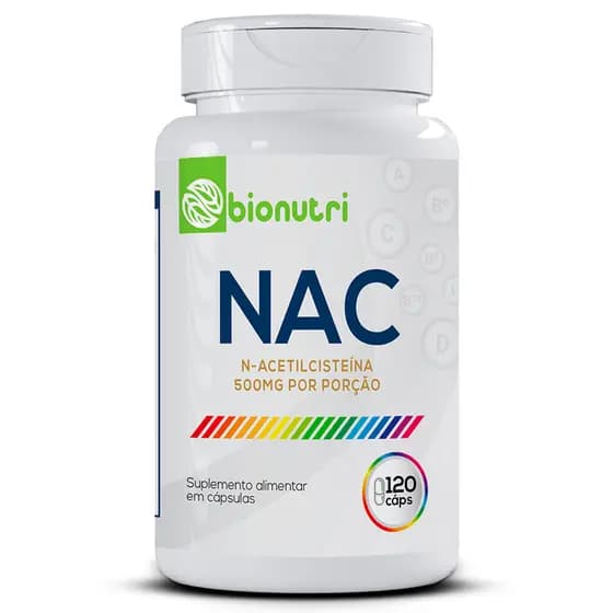 Nac N-Acetilcisteína - 120 cápsulas 500mg - Zero Açúcar - Bionutri
