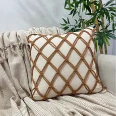 Capa Almofada Macrame Colorida Amarelo Crú Verde Trançada Artesanal Decorativa Moderno Rustica